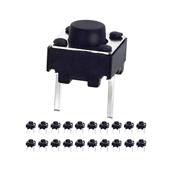 QTEATAK 20 Pcs 6mm 2 Pin Momentary Tactile Tact Push Button Switch Through Hole Breadboard Friendly for Panel PCB