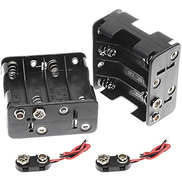 QTEATAK 2Set 8 x AA Thicken Battery Holder with I Type Wired Battery Clip Standard Snap Connector