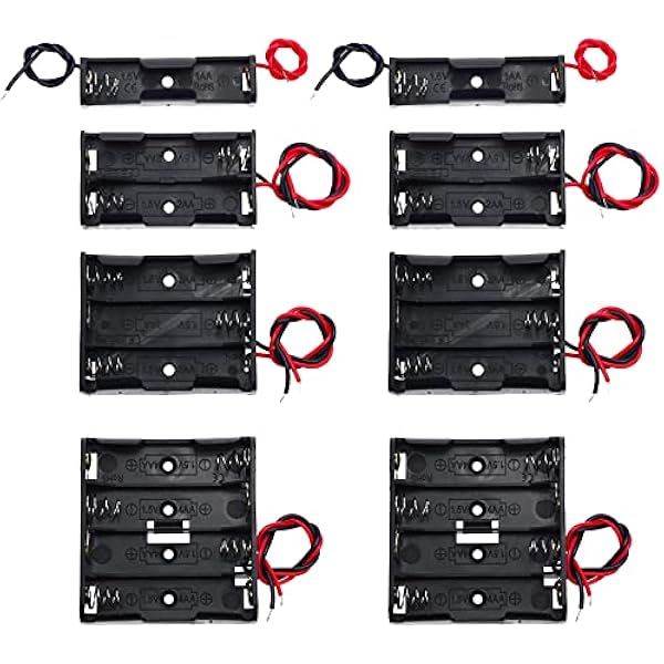 QTEATAK 8 Pack AA Battery Holder Bundle with Wire 1 AA Battery Holder 1.5V, 2 Pcs, 2 AA Battery Holder 3V, 2 Pcs, 3 AA Battery Holder 4.5V, 2 Pcs, 4 AA Battery Holder 6V, 2 Pcs
