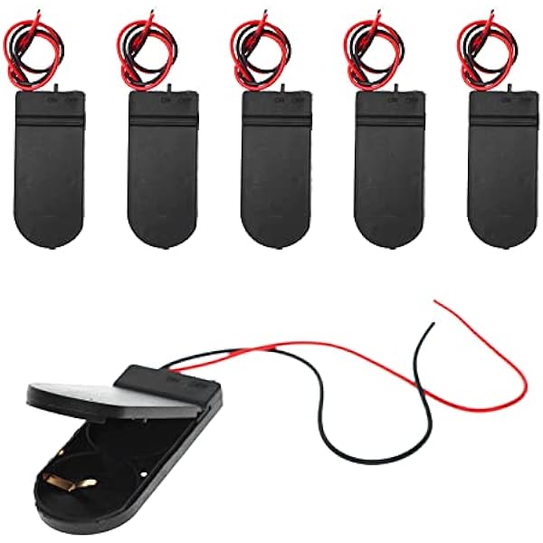 QTEATAK 6 Pcs 2 x 3V CR2032 Button Coin Cell Battery Holder with Leads On Off Switch