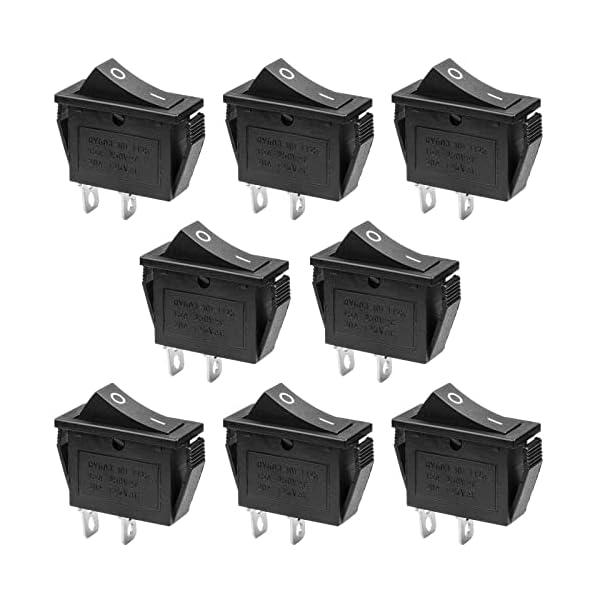 QTEATAK 8 Pcs KCD3 SPST Snap-in ON-Off 2 Pin Snap Rocker Boat Switch Black AC 250V 15A 125V 20A for Car Auto Boat Household Appliances
