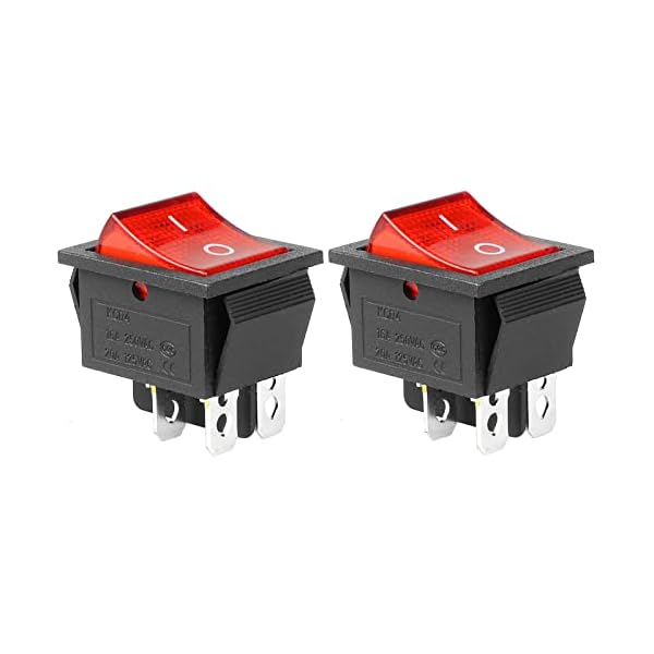 QTEATAK 2Pcs AC 20A/125V 15A/250V DPST 4 Pins 2 Position ON/Off Boat Rocker Toggle Switch with Red LED Light