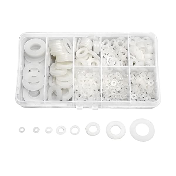 QTEATAK 510 Pcs White Nylon Flat Washer Assortment Kit for Electrical Connections on Household & Commercial Appliances, (M2 M2.5 M3 M4 M5 M6 M8 M10)