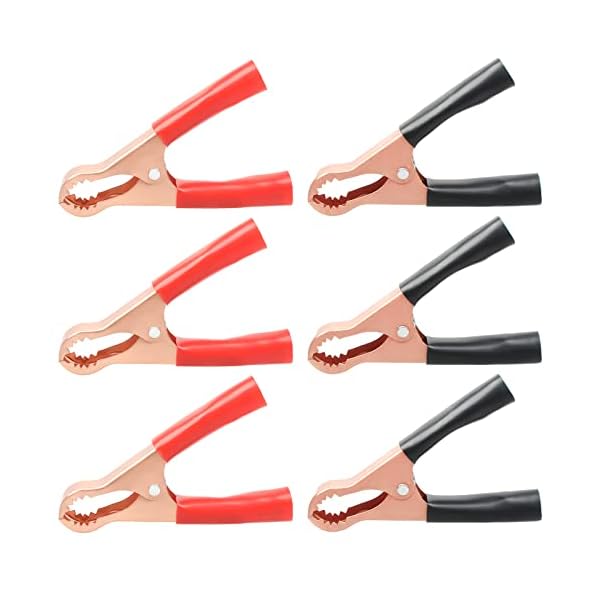 QTEATAK 6Pcs 50A Alligator Clips Black & Red Insulated Heavy Duty Metal Spring Clips for Loading Truck Car Battery Electric Test