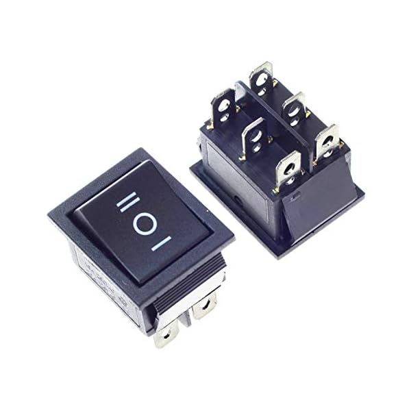 QTEATAK 2Pcs DPDT 6 Pins 3 Position ON/Off/ON Black Rocker Toggle Switch for Car and Boat AC 20A/125V 16A/250V KCD4