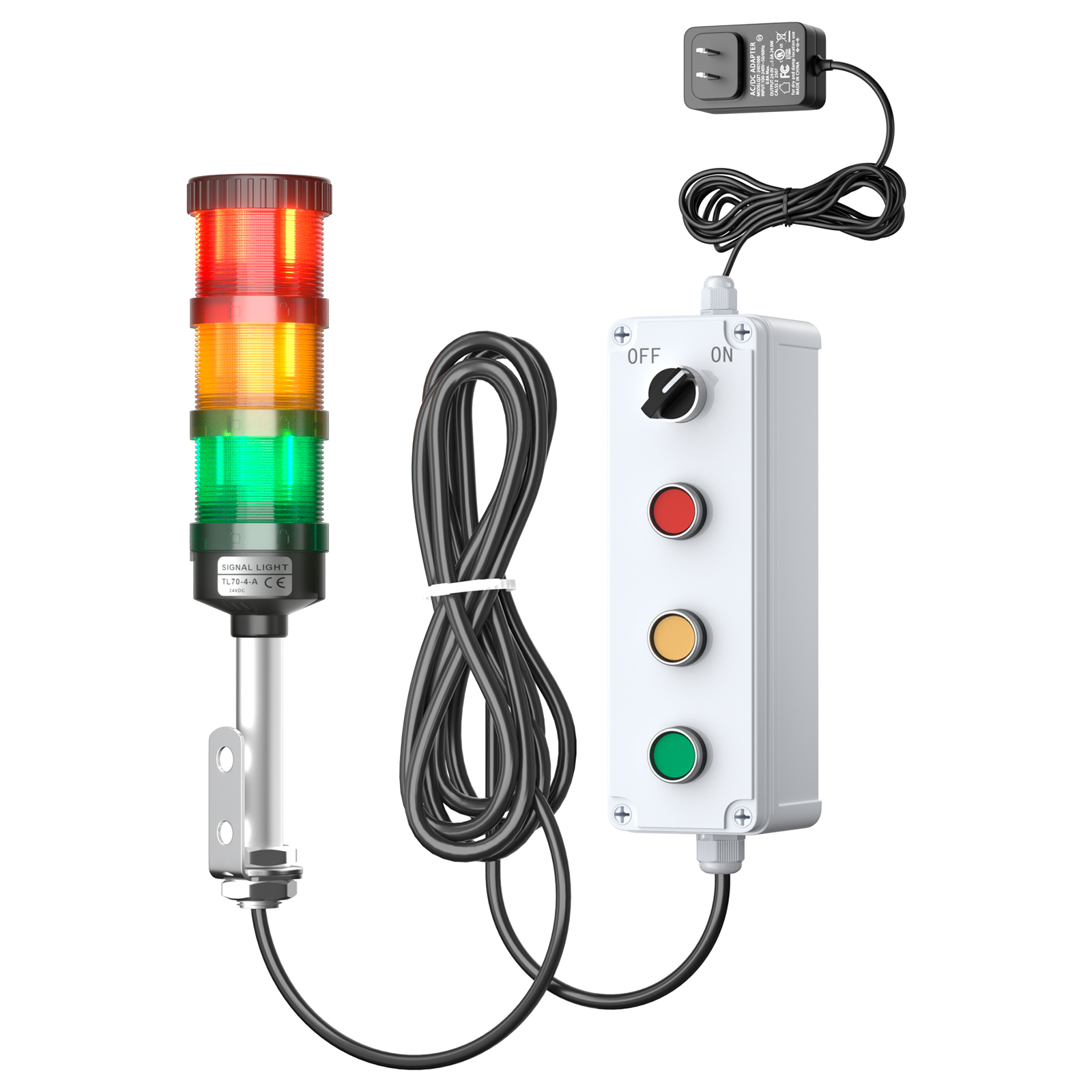 Industrial andon tower light kit with 3-color signal modules, 5m cable and visual-only status indication for compact machines