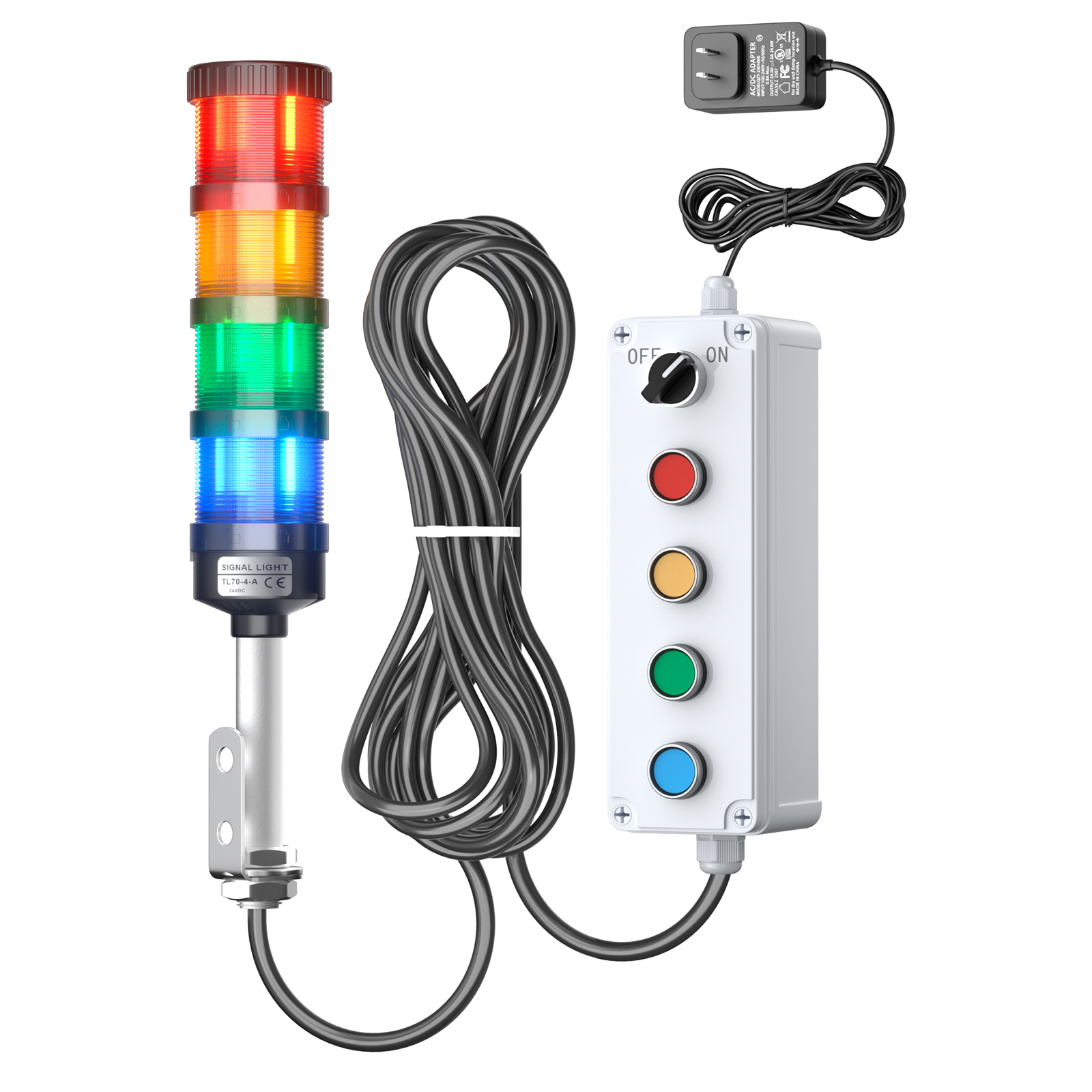 Industrial andon tower light kit with 4-color signal modules, 10m cable and visual-only process communication for automation equipment